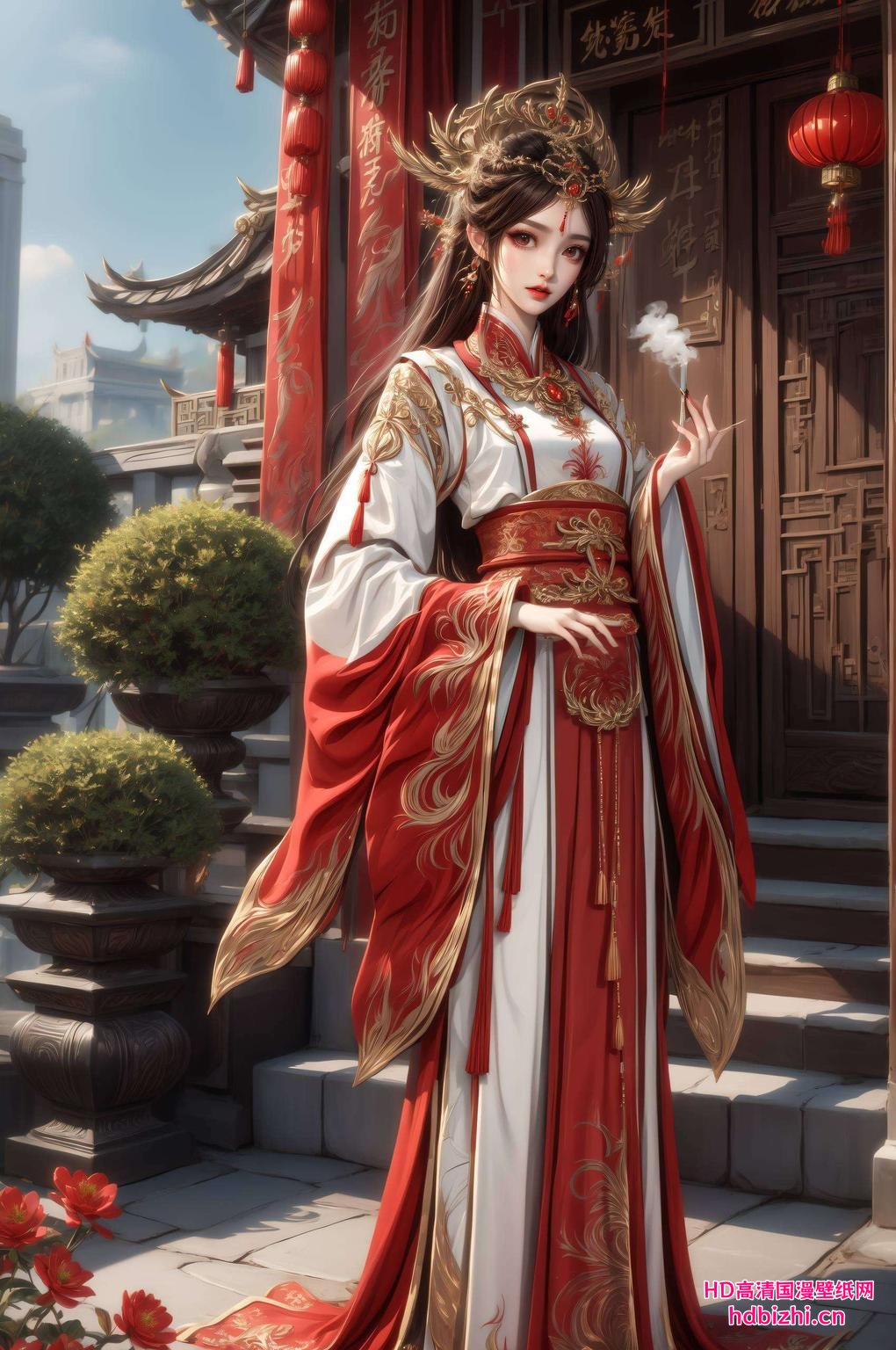 清新脱俗火灵儿采桑图