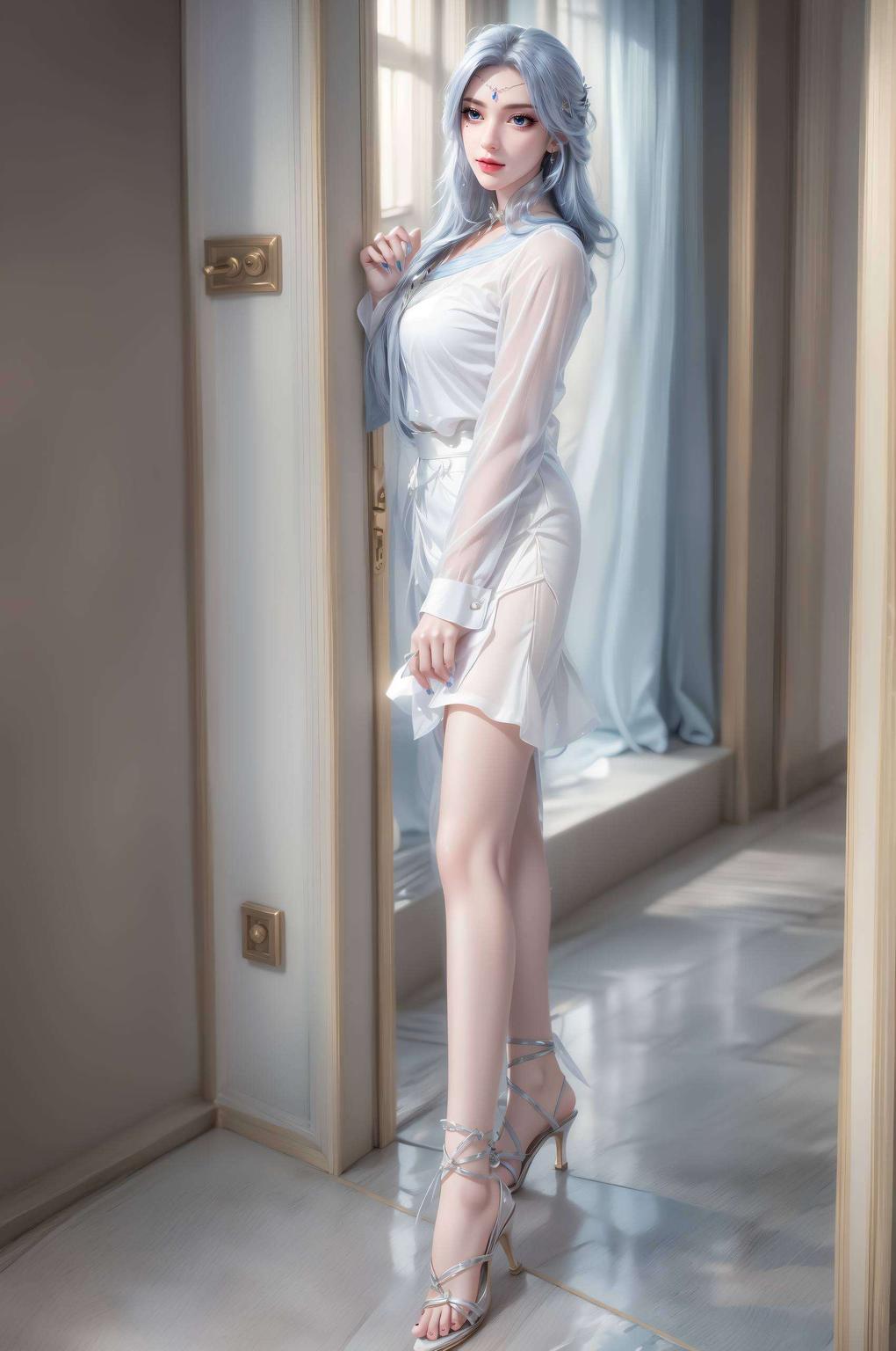 那飘逸的裙摆、忧郁的眼神壁纸上的她
